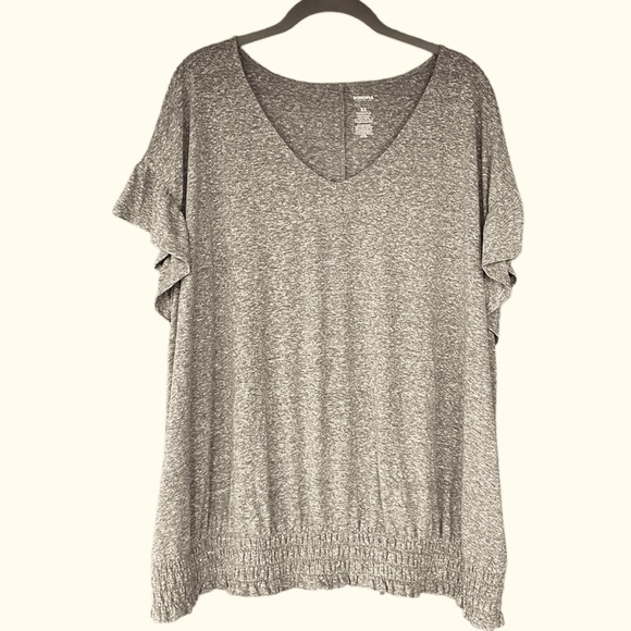 Sonoma Flutter Ruffle Sleeve V-Neck Tee. Plus size 2X. Heather Brown. - Picture 2 of 8